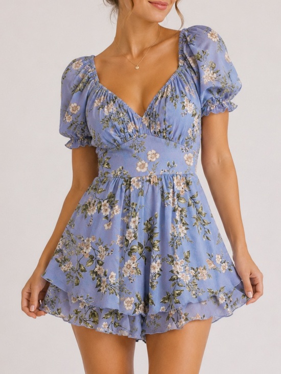 Inspired Hearts Pants - Inspired Hearts floral-print puff-sleeve romper shorts set medium